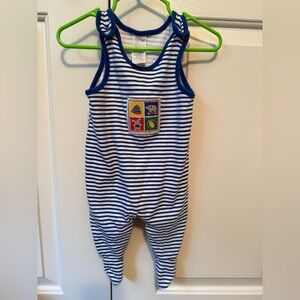 Vintage Striped Blue and White Baby Romper
